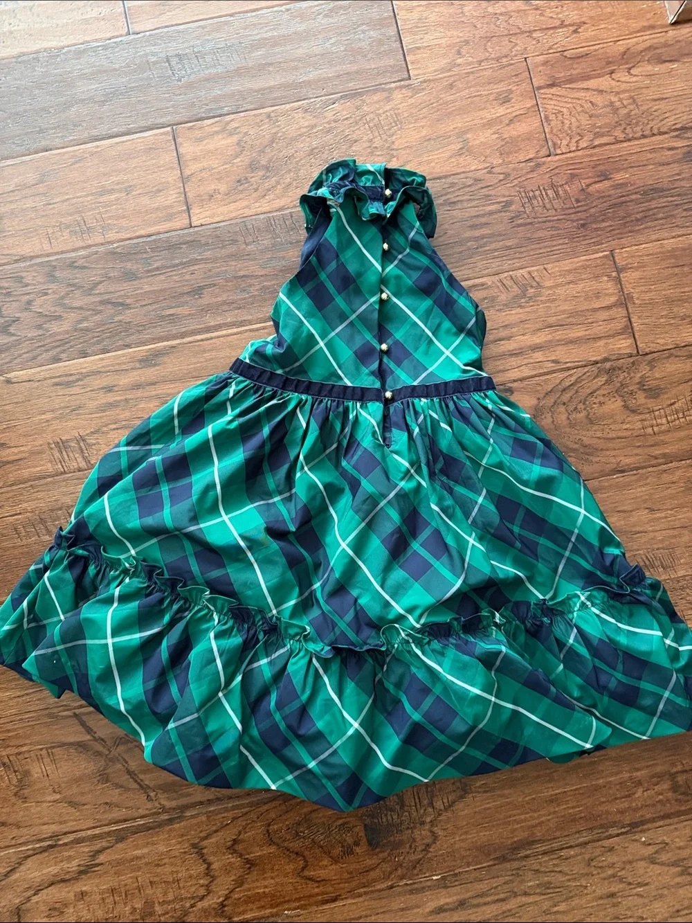 Janie and Jack Green and Navy Plaid Ruffle Halter Christmas or Holiday Dress
